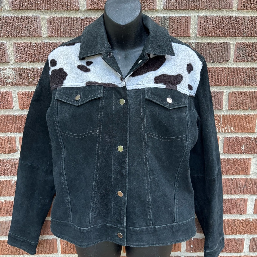 Neutral Zone Black Suede Leather Faux Fur appliqué Jacket Sz M